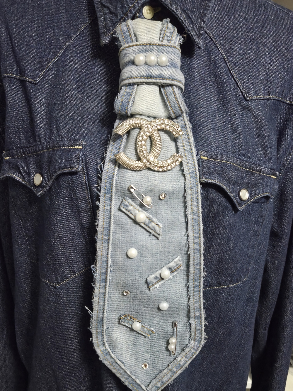 Upcycled Denim Necktie With Pendant